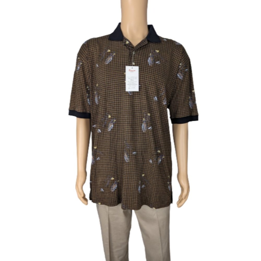Sauce by Berne Vintage Brown and Black Houndstooth Golf Themed Polo Shirt L
